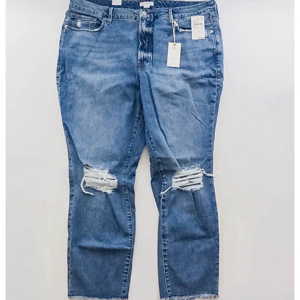 NWT Good American Good Classic High Rise Indigo Distressed Jeans